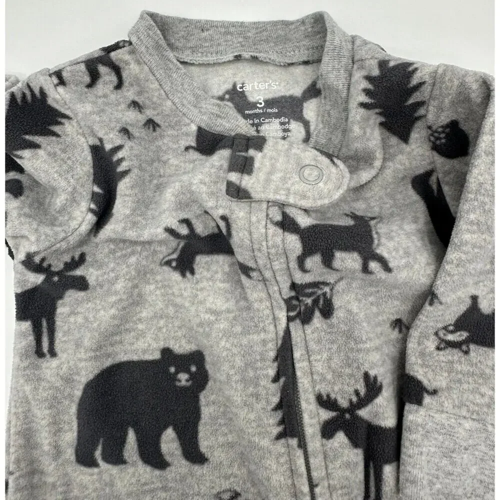 Carter’s Long Sleeve Size 3 Months Wilderness Fleece Bear Pine Tree (924)